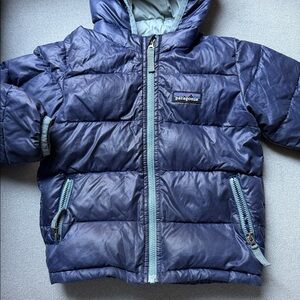 Patagonia Navy Baby Hi-Loft down sweater hoody excellent used condition